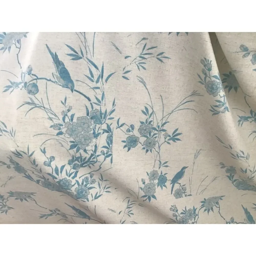 Rachel Ashwell Shabby Chic Blue Bird Chinoiserie Linen For Sewing & Wallpaper